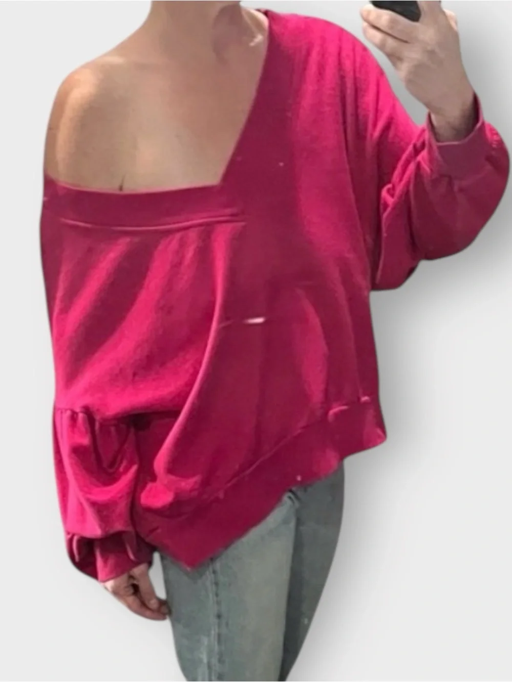 Wild Fable Hot Pink Cropped Sweatshirt Size 2X Plus Size Off the Shoulder crop - Picture 2 of 13
